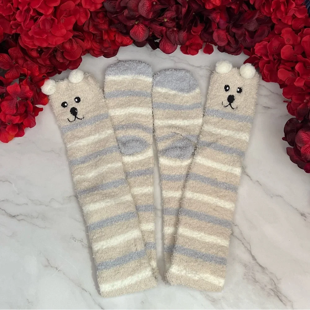 Plush Animal Mocha & Gray Striped Puppy Dog Over the Knee Socks - Picture 6 of 15